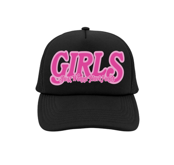 Girls Just Wanna Have Funds Trucker Hat (Black/Pink)