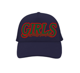 Girls Just Wanna Have Funds Trucker Hat In Navy (Red/Green)