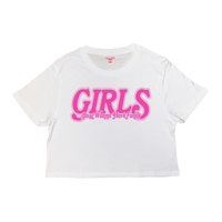 Girls Just Wanna Have Funds Crop Top In White (Pink)